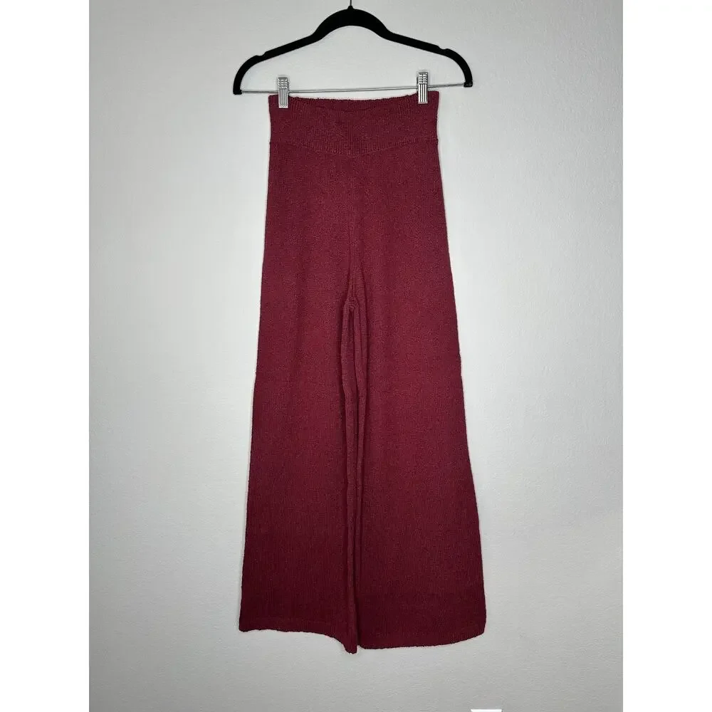 FREE PEOPLE Womens Harper Two Piece Wide Leg Crop Sweater Set in Very Berry XS